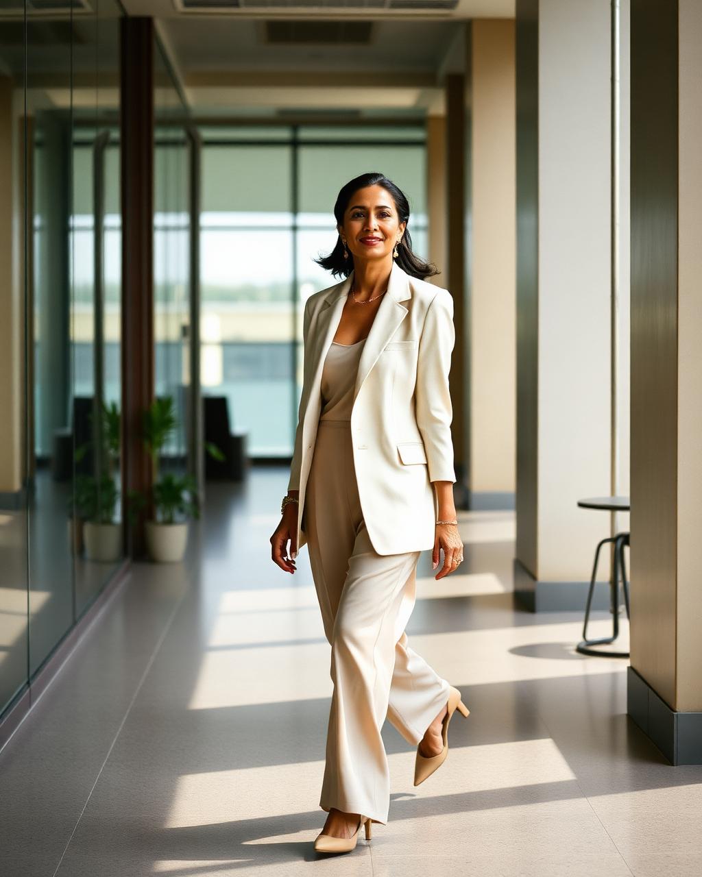 A confident professional woman in a modern workspace