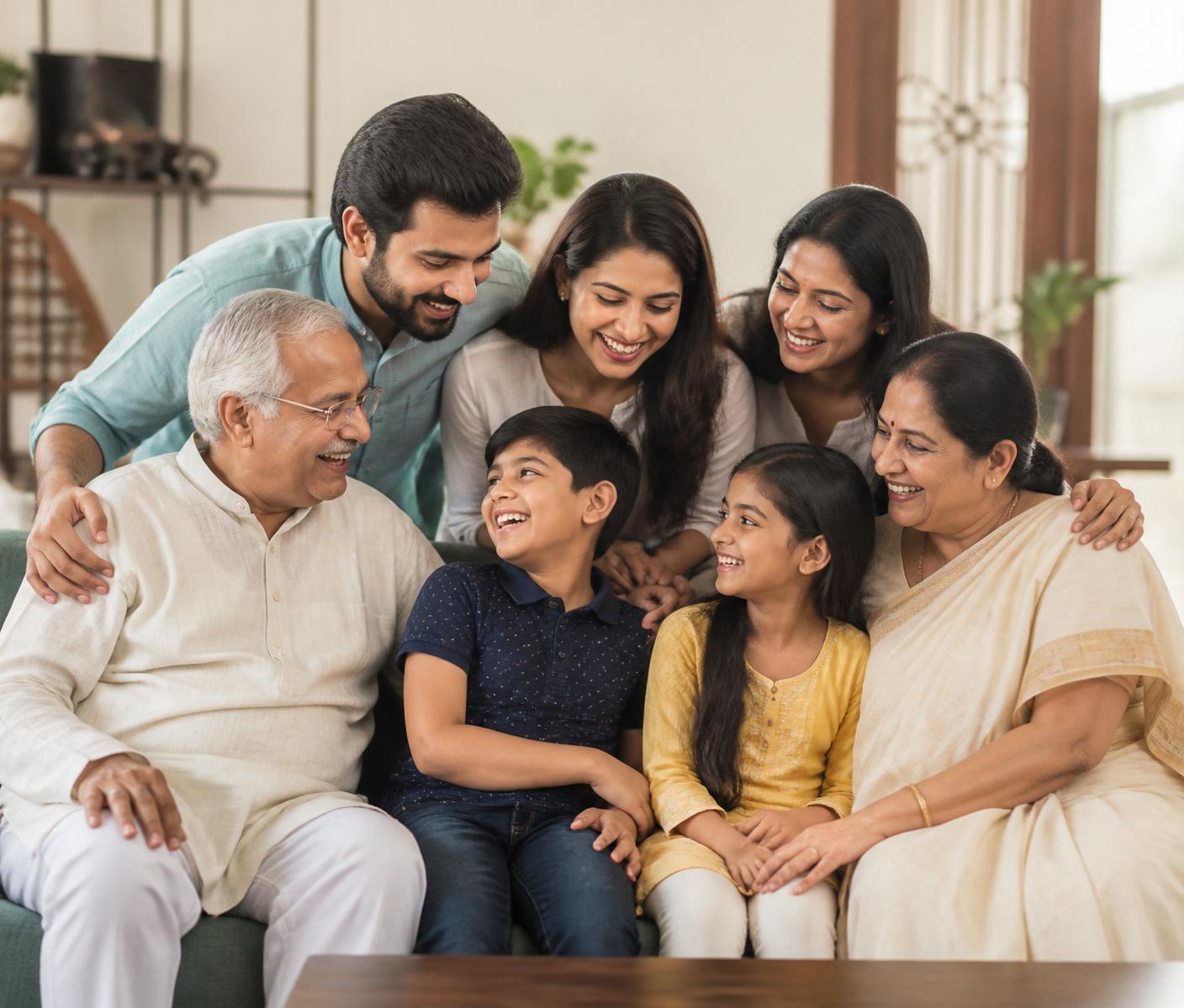 A multi-generational family together at home